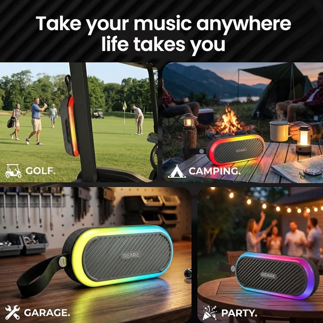 Alt view image 6 of 7 - Magnetic Golf Cart Bluetooth Speaker - 16W Loud Waterproof Portable, Wireless BT5.3 with RGB Light, TWS Pairing for Outdoor, Beach, Golf Gifts for Men