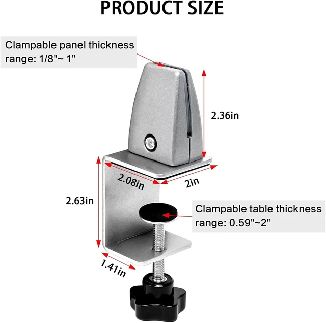 Alt view image 3 of 7 - 6-Pack Desk Shield Clamp for 2-20mm Thick Panels - Adjustable Aluminum Desk Divider Clips, Privacy Panel Clamps for Offices, Stores, Schools