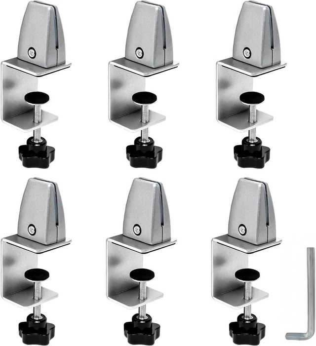 Main image of 6-Pack Desk Shield Clamp for 2-20mm Thick Panels - Adjustable Aluminum Desk Divider Clips, Privacy Panel Clamps for Offices, Stores, Schools