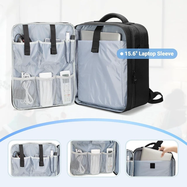 Alt view image 3 of 7 - Projector Backpack with 15.6 Inch Laptop Sleeve Bag with 2 Large Compartments, Compatible with Most Major Projectors, Black