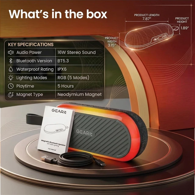 Alt view image 7 of 7 - Magnetic Golf Cart Bluetooth Speaker - 16W Loud Waterproof Portable, Wireless BT5.3 with RGB Light, TWS Pairing for Outdoor, Beach, Golf Gifts for Men