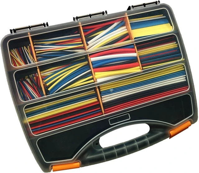 Main image of 590PCS 2:1 Heat Shrink Tubing Kit, Assorted Sizes 3/64" to 1" (5 Colors: Black, Blue, Red, White, Yellow) Electrical Cable Sleeve Insulation Set