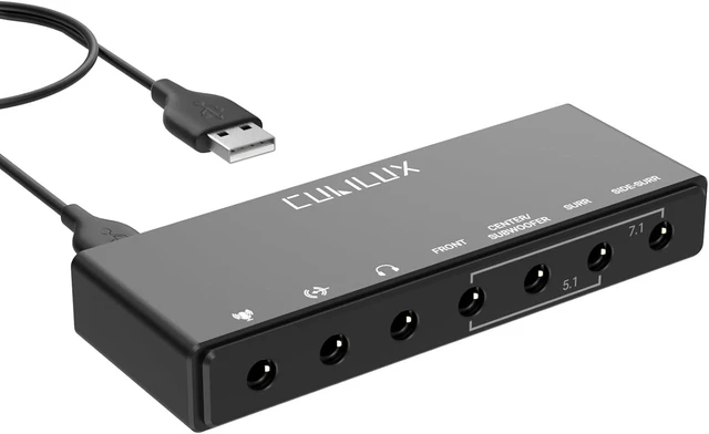 Main image of 7.1 USB Surround Sound Card 48KHz-384KHz Sample Rate, Full Aluminum Alloy USB-A External Card for Laptop PC, Supports Line-in & Stereo Mic In