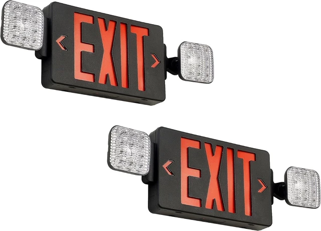 Main image of Black Exit Sign with Emergency Lights & Battery Backup, UL Listed, AC 120/277V, LED Commercial Emergency Lighting Combo 2 Pack