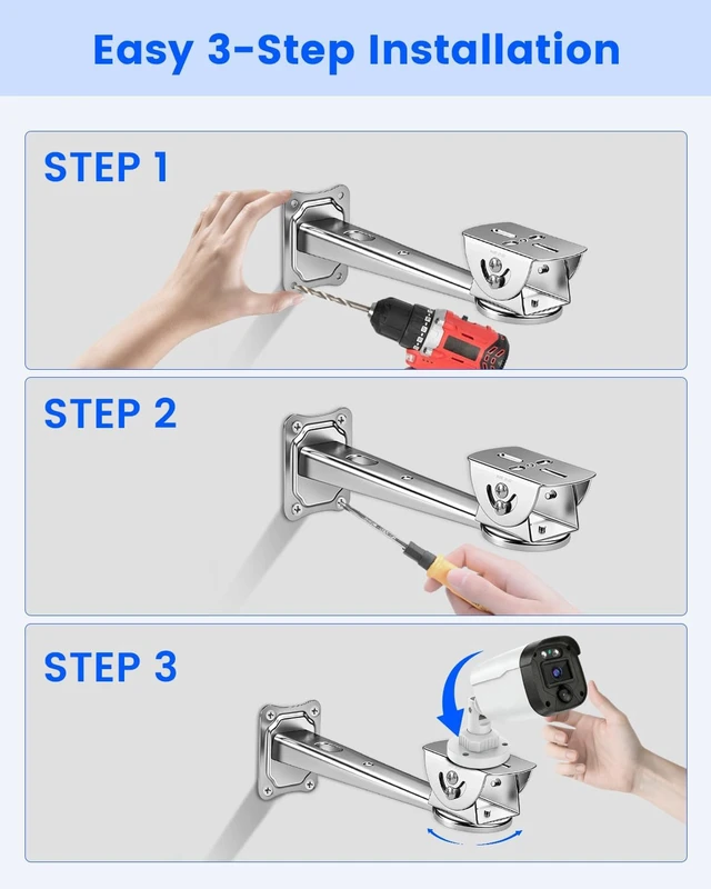 Alt view image 4 of 7 - Heavy Duty Security Camera Wall Mount Bracket Holder for Bullet Cameras