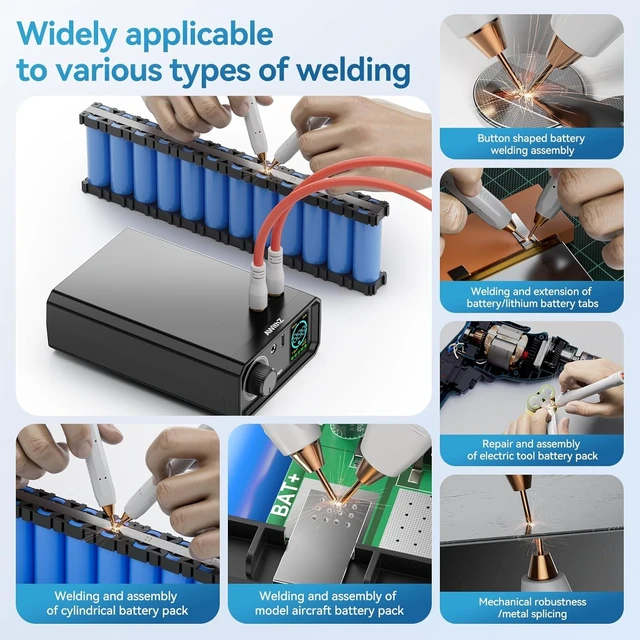 Alt view image 4 of 7 - 9000W Battery Spot Welder with Rotary Knob & 100 Gears Foot Pedal Operated, 0.1-0.3mm Dual Pulse Output, Portable for DIY Battery Packs (UK1)