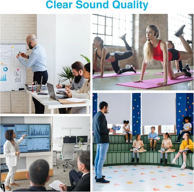 Alt view image 6 of 6 - Wireless Microphone System for 2 People 160ft Range 2.4G Dual Headset Mics for Karaoke Speaker, Amplifier, PA System, Yoga, Teaching & Fitness