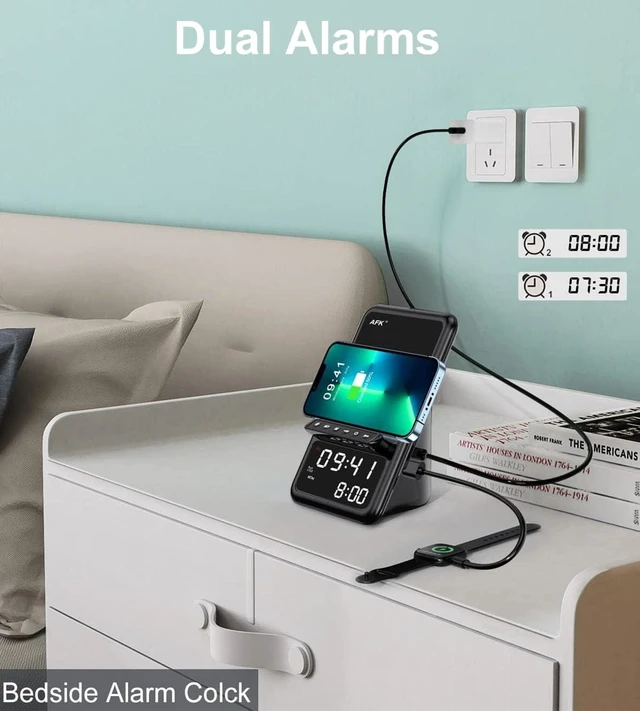 Alt view image 5 of 6 - Wireless Charging Station with Bluetooth Speaker & Alarm Clock Wireless Charger Compatible with iPhone & Android Phones (Black)