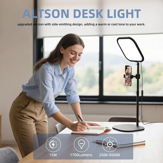 Alt view image 2 of 7 - 10" LED Video Conference Light with Stand & Phone Holder for Zoom, Webcam & Podcast