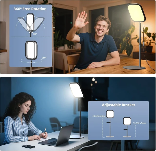 Alt view image 4 of 7 - 10" LED Video Conference Light with Stand & Phone Holder for Zoom, Webcam & Podcast