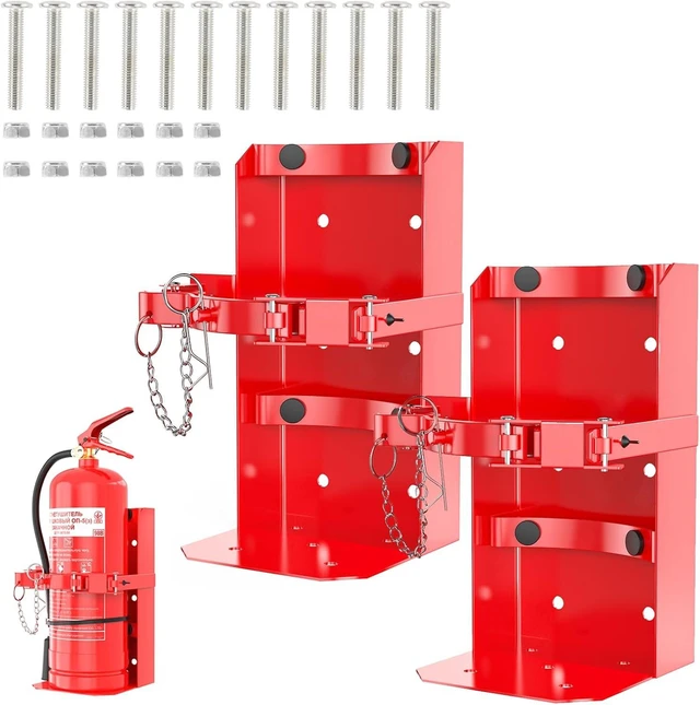 Main image of Heavy Duty Fire Extinguisher Mount Bracket for School, Home, Garage, Laboratory & Vehicle, Perfect for Wall Mount (Fe-10, Red, 2 Pcs)