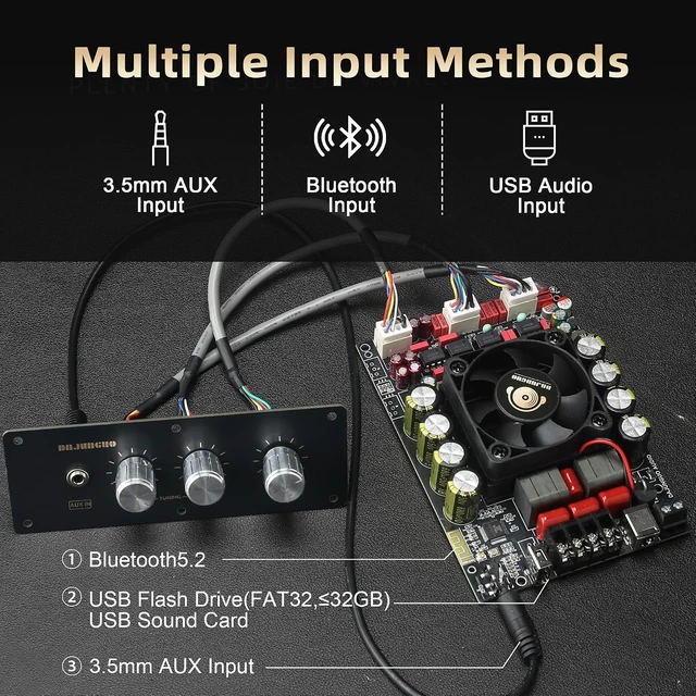 Alt view image 3 of 7 - T220HS-W 2.0-Channel Power Amplifier Board 220W×2 with Treble & Bass, 12V-36V Audio Amplifier Module with Front Panel