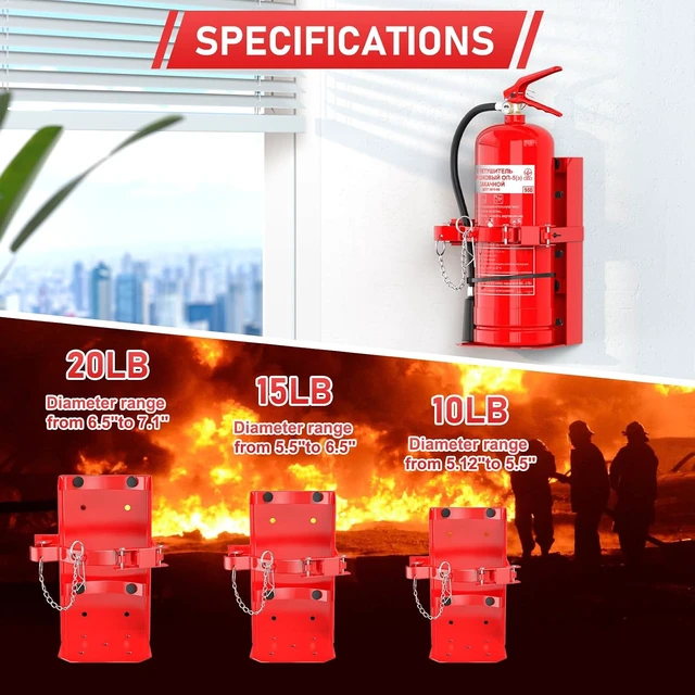 Alt view image 4 of 7 - Heavy Duty Fire Extinguisher Mount Bracket for School, Home, Garage, Laboratory & Vehicle, Perfect for Wall Mount (Fe-10, Red, 2 Pcs)