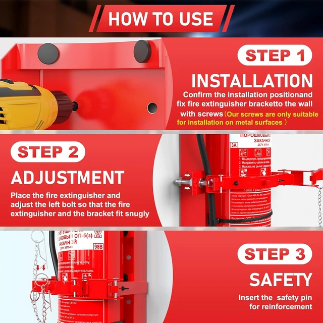 Alt view image 6 of 7 - Heavy Duty Fire Extinguisher Mount Bracket for School, Home, Garage, Laboratory & Vehicle, Perfect for Wall Mount (Fe-10, Red, 2 Pcs)