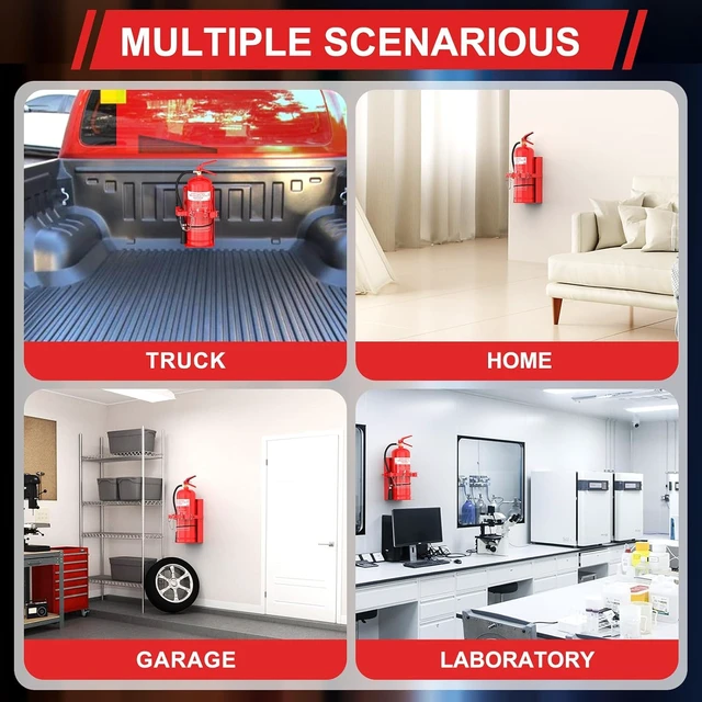 Alt view image 7 of 7 - Heavy Duty Fire Extinguisher Mount Bracket for School, Home, Garage, Laboratory & Vehicle, Perfect for Wall Mount (Fe-10, Red, 2 Pcs)