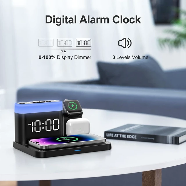 Alt view image 7 of 7 - 5-in-1 Wireless Charging Station with Alarm Clock & Night Light for iPhone, Watch & AirPods
