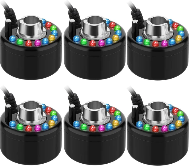 Main image of 6 Pcs Ultrasonic Mist Maker Fogger with Color Change LED Water Fountain Pond Fog Machine for Home Room Office Outdoor Holiday (Black, Plastic)