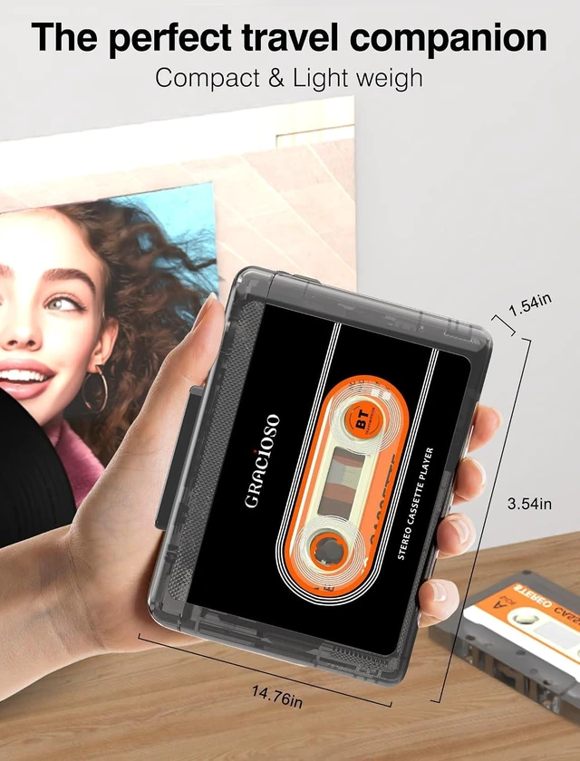 Alt view image 6 of 7 - Compact Bluetooth Cassette Tape Player with 1100mAH Rechargeable Battery Vintage Player with Earphone & Back Clip, Portable for Home & Park