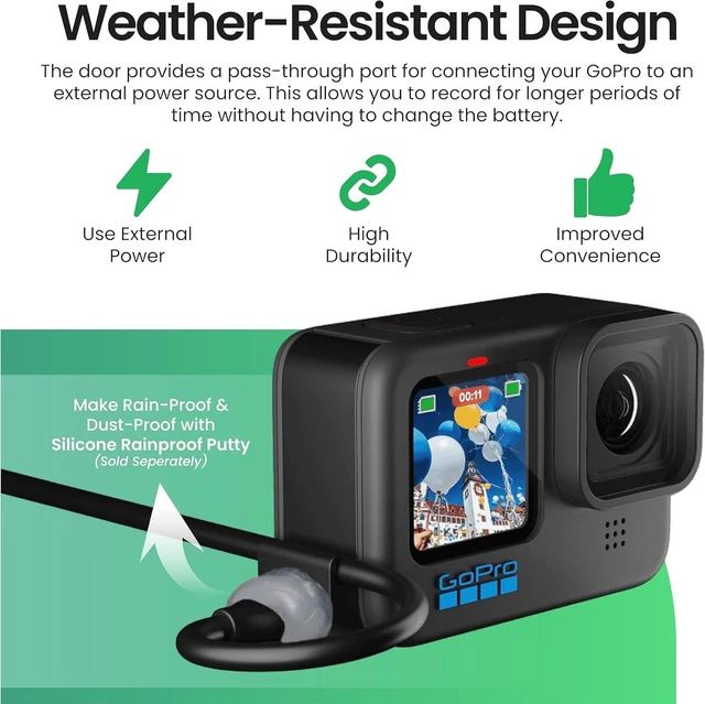 Alt view image 3 of 6 - Pass-Through Door for GoPro Hero 13, 12, 11, 10, 9 Access External Power with USB-C Cable, Weather-Resistant GoPro Accessory, Veteran Owned
