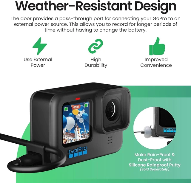Alt view image 6 of 6 - Pass-Through Door for GoPro Hero 13, 12, 11, 10, 9 Access External Power with USB-C Cable, Weather-Resistant GoPro Accessory, Veteran Owned