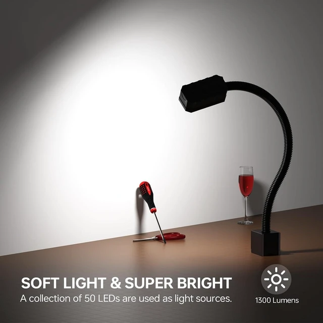 Alt view image 3 of 7 - Magnetic Work Light 1300 Lumens LED Machine Light with Strong Magnetic Base & Flexible Gooseneck for Lathe & Drill Press, 10W 120V