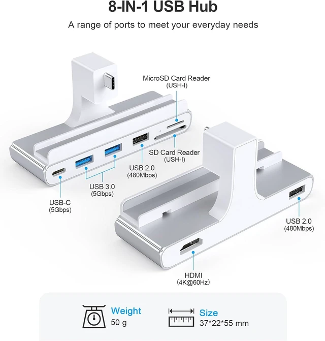 Alt view image 2 of 7 - 8-in-1 iMac USB C Dock Adapter with HDMI 4K@60hz, USB 3.0 5Gbps & SD/TF Card Reader for iMac 24 inch M1/M3/M4