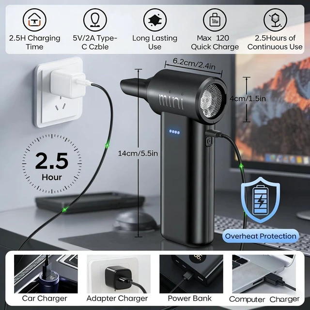 Alt view image 3 of 7 - 150000RPM Super-Power Electric Compressed Air Duster 3-Gear Adjustable Mini Blower with Fast Charging for Computer, Keyboard, House, Outdoor & Car
