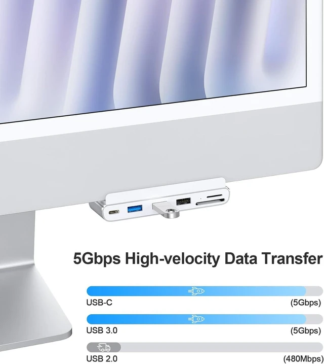 Alt view image 4 of 7 - 8-in-1 iMac USB C Dock Adapter with HDMI 4K@60hz, USB 3.0 5Gbps & SD/TF Card Reader for iMac 24 inch M1/M3/M4
