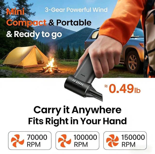 Alt view image 4 of 7 - 150000RPM Super-Power Electric Compressed Air Duster 3-Gear Adjustable Mini Blower with Fast Charging for Computer, Keyboard, House, Outdoor & Car