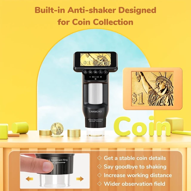Alt view image 4 of 7 - LM013 Portable Digital Microscope for Adults & Kids with 2.8" Screen Handheld Camera, Coins Magnifier with 8 LED, PC View, 32GB