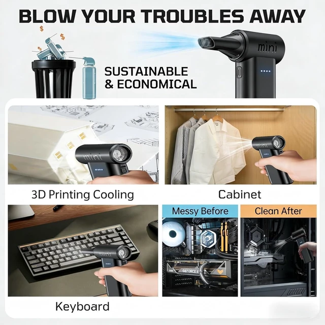 Alt view image 7 of 7 - 150000RPM Super-Power Electric Compressed Air Duster 3-Gear Adjustable Mini Blower with Fast Charging for Computer, Keyboard, House, Outdoor & Car