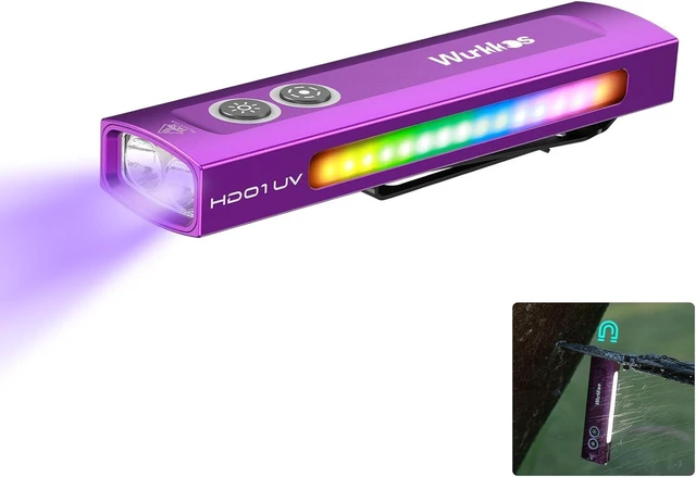 Main image of HD01 Rechargeable EDC UV Flashlight, 365nm UV Light, 1200 Lumens Flat Flashlight with RGB, Pocket Light for Emergency & Pet Urine Detection (Purple)