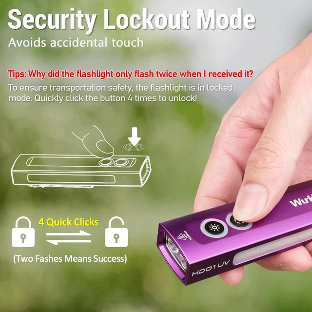 Alt view image 3 of 7 - HD01 Rechargeable EDC UV Flashlight, 365nm UV Light, 1200 Lumens Flat Flashlight with RGB, Pocket Light for Emergency & Pet Urine Detection (Purple)