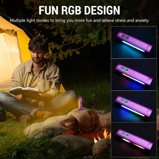 Alt view image 7 of 7 - HD01 Rechargeable EDC UV Flashlight, 365nm UV Light, 1200 Lumens Flat Flashlight with RGB, Pocket Light for Emergency & Pet Urine Detection (Purple)