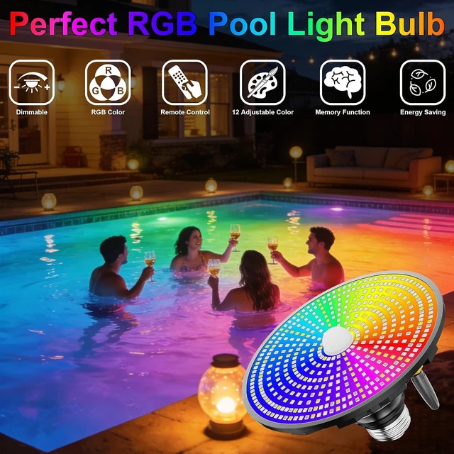 Alt view image 2 of 7 - 120V 90W LED Pool Light Bulb (E26 Base) Multi-Color & Adjustable Brightness Spa Light for Inground & Above Ground Swimming Pools, Black