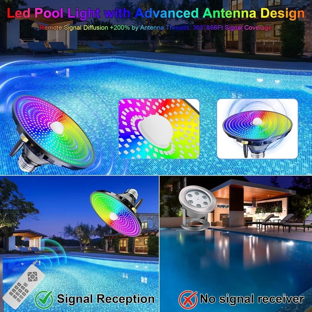 Alt view image 3 of 7 - 120V 90W LED Pool Light Bulb (E26 Base) Multi-Color & Adjustable Brightness Spa Light for Inground & Above Ground Swimming Pools, Black