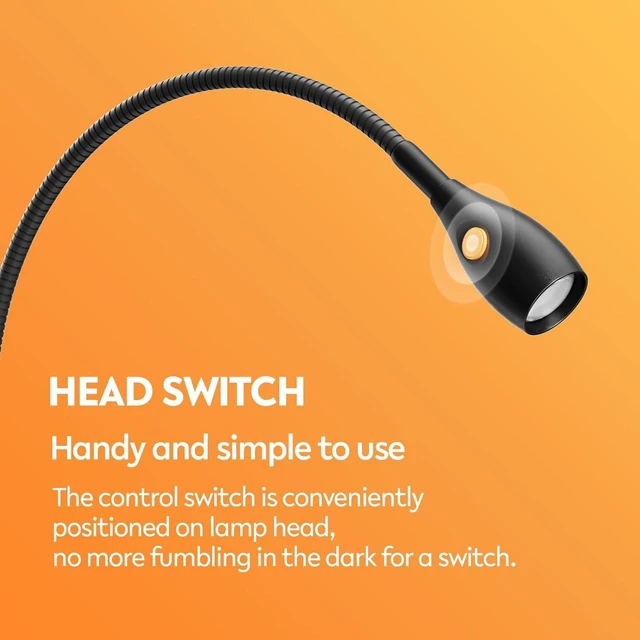 Alt view image 3 of 7 - Wall-Mounted Minimalist Bedside Reading Light Wooden Headboard Mount with Flexible Neck, Handy Head Switch, CRI 98+ 4000K LED, USB Powered