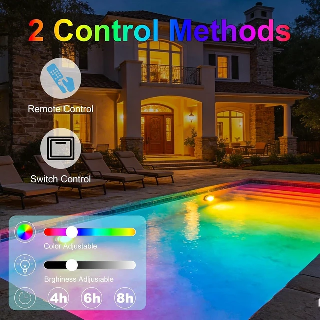 Alt view image 6 of 7 - 120V 90W LED Pool Light Bulb (E26 Base) Multi-Color & Adjustable Brightness Spa Light for Inground & Above Ground Swimming Pools, Black