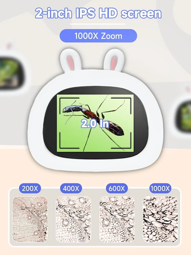 Alt view image 2 of 7 - Microscope for Kids, 1000X Handheld Digital Miniscope with 2.0" Screen, Portable Pocket Education Toy Birthday Gift for Age 3-10 Girls & Boys