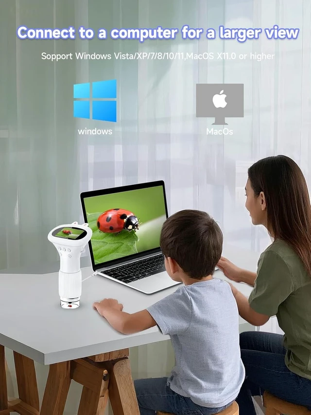 Alt view image 6 of 7 - Microscope for Kids, 1000X Handheld Digital Miniscope with 2.0" Screen, Portable Pocket Education Toy Birthday Gift for Age 3-10 Girls & Boys