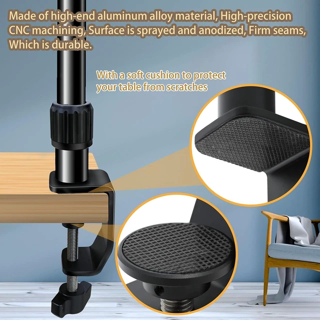 Alt view image 5 of 6 - Overhead Camera Desk Mount, 18lb Bearing, Base & Top 360° Adjustable with 1/4", 3/8" & 5/8" Screws, 3-Section Flexible Metal Arm for DSLR/Webcam
