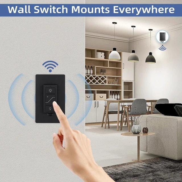 Alt view image 2 of 7 - 2-Pack Wireless Dimmer Switch & Receiver Kit, Remote Smart Wall Switch Compatible with Alexa Voice Control, for Ceiling Lights & Pendant Lamps (Black)