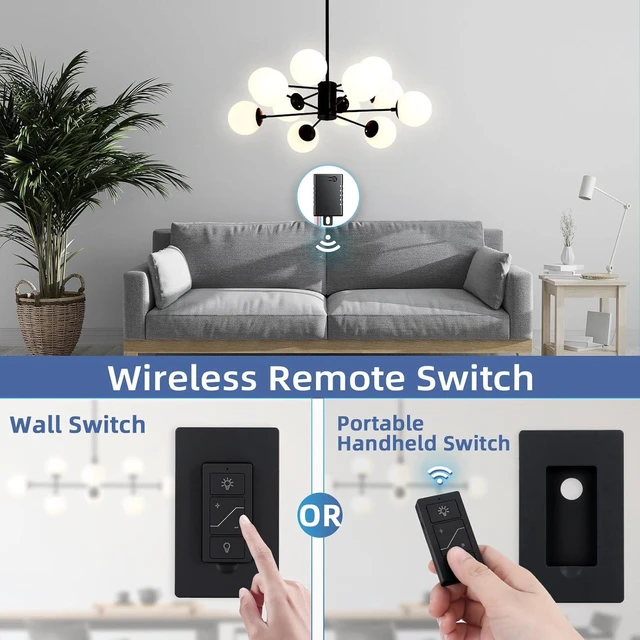 Alt view image 4 of 7 - 2-Pack Wireless Dimmer Switch & Receiver Kit, Remote Smart Wall Switch Compatible with Alexa Voice Control, for Ceiling Lights & Pendant Lamps (Black)