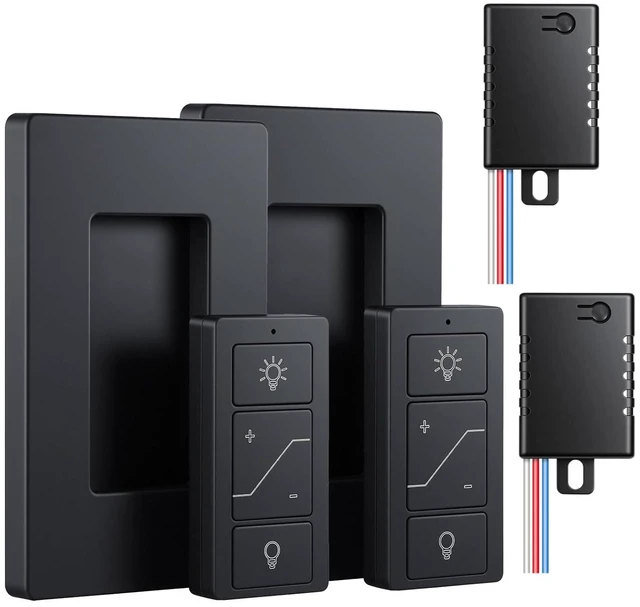 Main image of 2-Pack Wireless Dimmer Switch & Receiver Kit, Remote Smart Wall Switch Compatible with Alexa Voice Control, for Ceiling Lights & Pendant Lamps (Black)