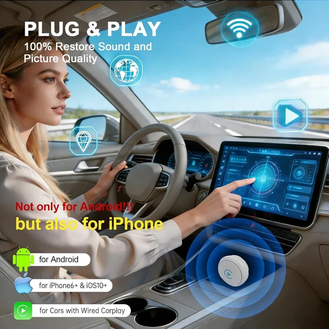 Alt view image 2 of 7 - Wireless CarPlay Adapter for iPhone iOS 10+ & Android CarLife - Plug and Play, Stable Connection Without Delay, Wired to Wireless