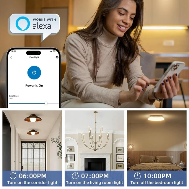 Alt view image 5 of 7 - 2-Pack Wireless Dimmer Switch & Receiver Kit, Remote Smart Wall Switch Compatible with Alexa Voice Control, for Ceiling Lights & Pendant Lamps (Black)