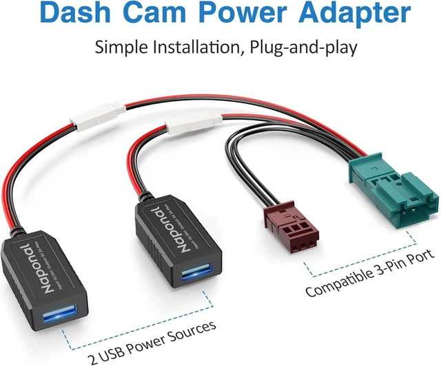 Alt view image 3 of 7 - GPS Dash Cam Power Adapter (3-Pin Type F Connector), Mirror Camera Radar Charger Cable for Select Porsche 718 Cayman, Boxster, 991 Carrera, 911 & More