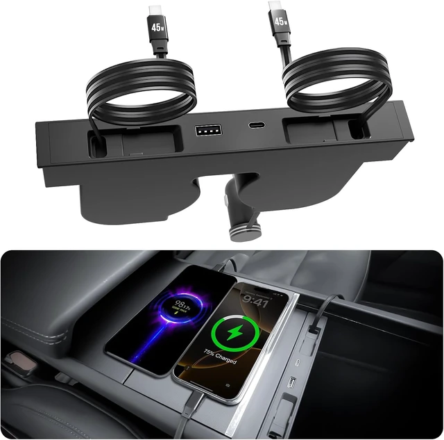 Alt view image 2 of 7 - USB Hub for Tesla Model Y Juniper 2026 & Model 3 Highland 2025 Hidden Center Console Phone Charger Hub (2-Type-C for Model Y/3 Juniper & Highland)
