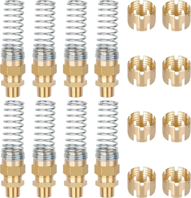 Main image of 8PCS Brass DOT Air Brake Hose End Fittings, 1/2 Hose x 1/2 Male Connector with Spring Guard, Air Brake Line Repair Fittings with 8 Pack Sleeve Tubes