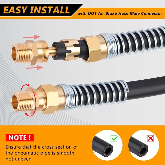 Alt view image 6 of 7 - 8PCS Brass DOT Air Brake Hose End Fittings, 1/2 Hose x 1/2 Male Connector with Spring Guard, Air Brake Line Repair Fittings with 8 Pack Sleeve Tubes